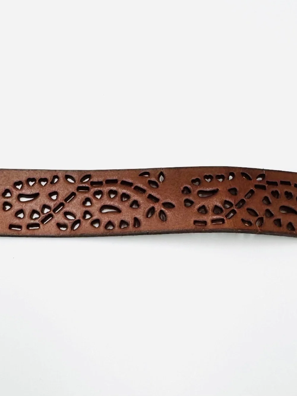Vintage Eddie Bauer Belt Women's L Brown Leather Floral Cutout Aged Brass Buckle